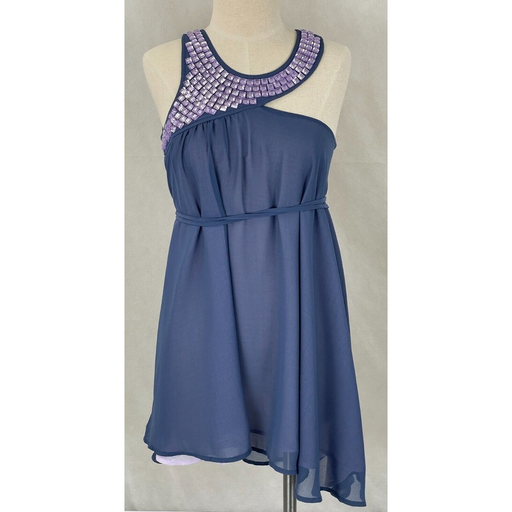 Umgee Jeweled‎ Neckline Mini Dress Size SMALL Purple/Lavender Flowing